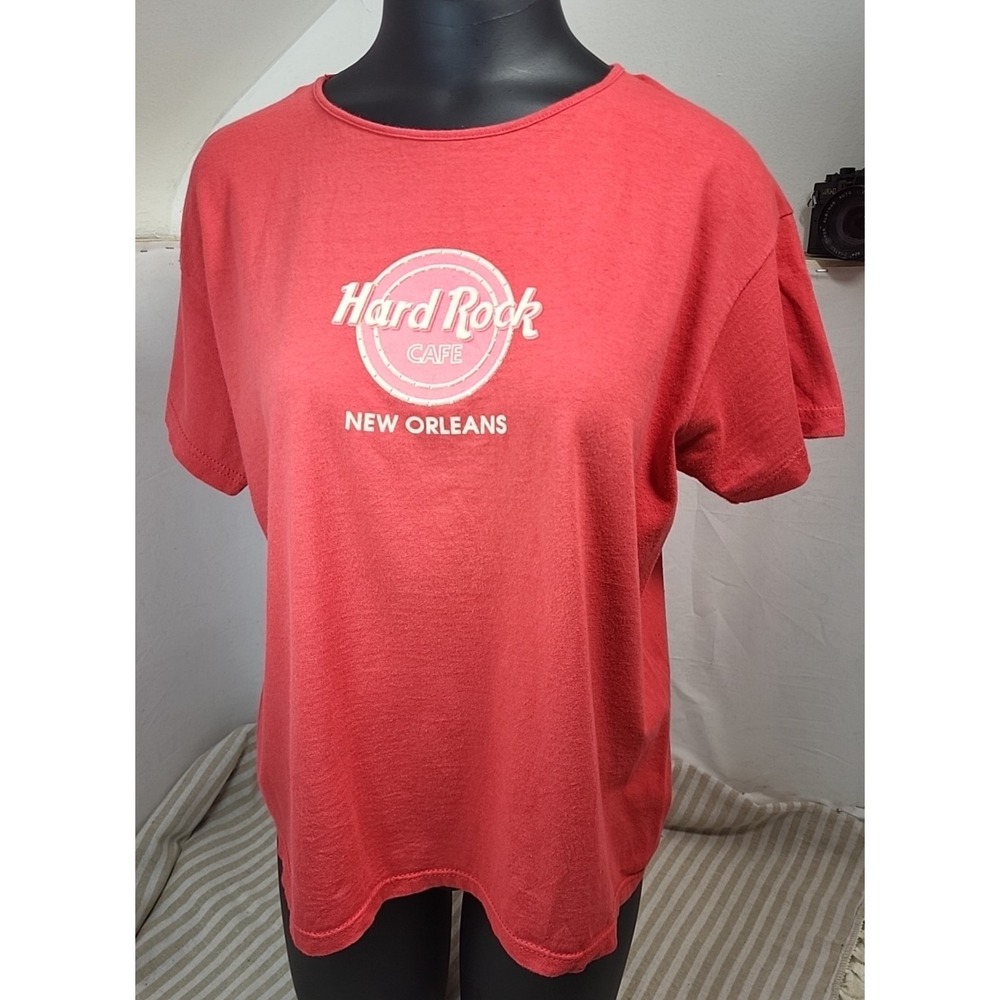 Vintage 90s Hard‎ Rock Cafe Baby Tee Shirt New Orleans Women's Size Large Red